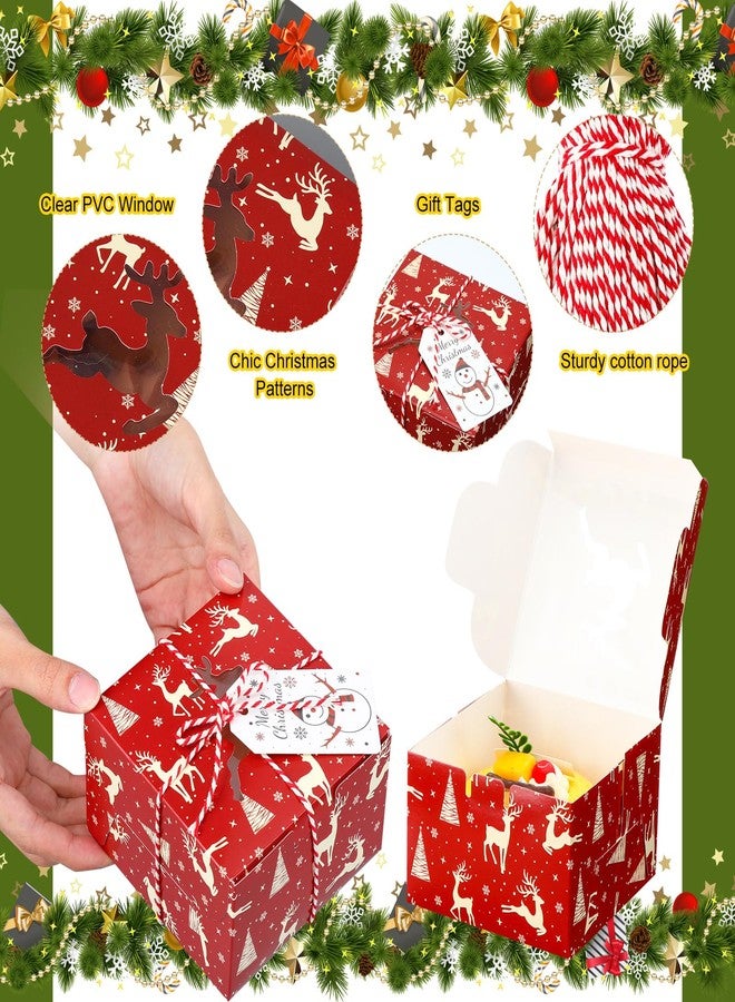 Maxcheck 100 Pack Christmas Cookie Boxes with Window - 4 x 4 x 2.5 Inches Treat Boxes for Bakery, Candy, Party Favors - Includes Twine and Gift Tags - Image 5